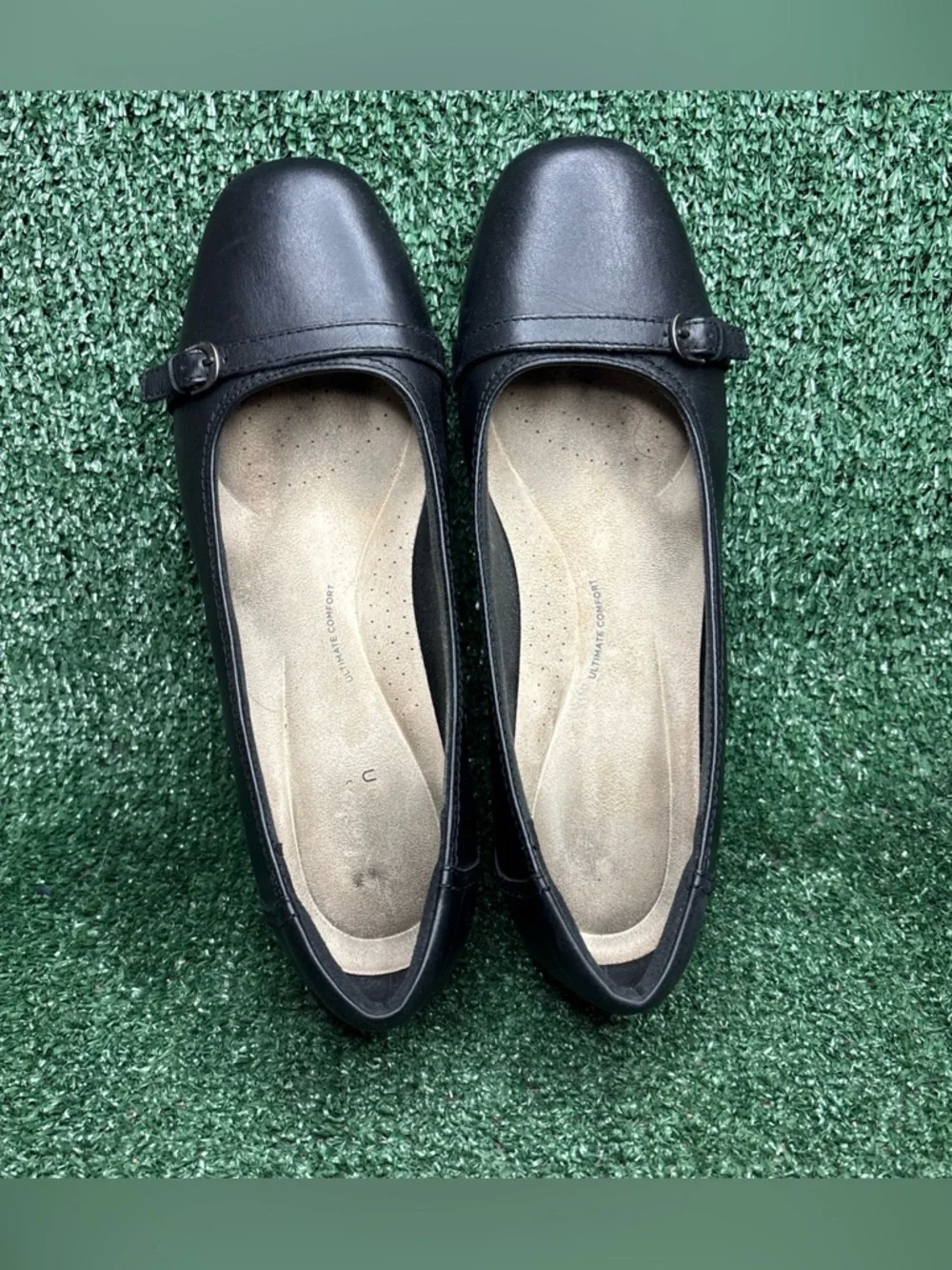 Clarks Marilyn Nora  Black Leather‎ Casual Pumps Size 10 M Heels Shoes